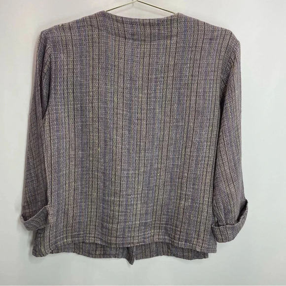 Flax Linen Woven Multi Color Tweed Button Down Top - Picture 6 of 7